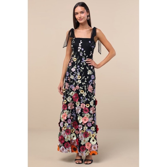 Lulus Dresses & Skirts - Lulus 3D Colorful Floral Embroidered Tie-Strap Thriving Poise Maxi Dress Size L